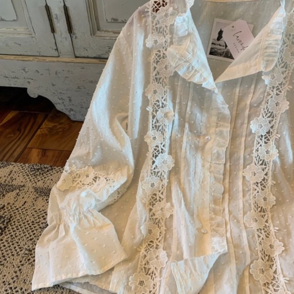 New Boho White Lace Long Sleeve Blouse Top - Picture 2 of 8